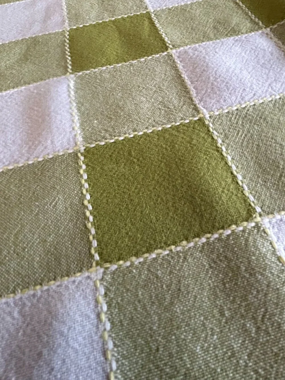 Bright Olive Green and White Checked Cotton Tablecloth 48